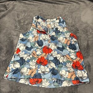 Dalia Floral Sleeveless Blouse in Blue, Red & Cream
